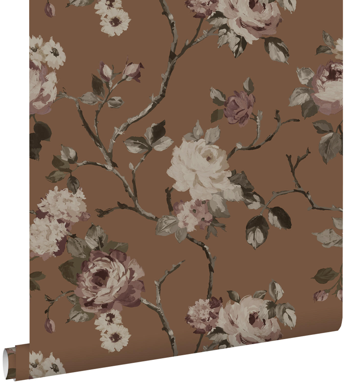 TAPETE Blumenmuster 50 x 900 cm - Braun, Papier (50/900cm) - ESTAhome