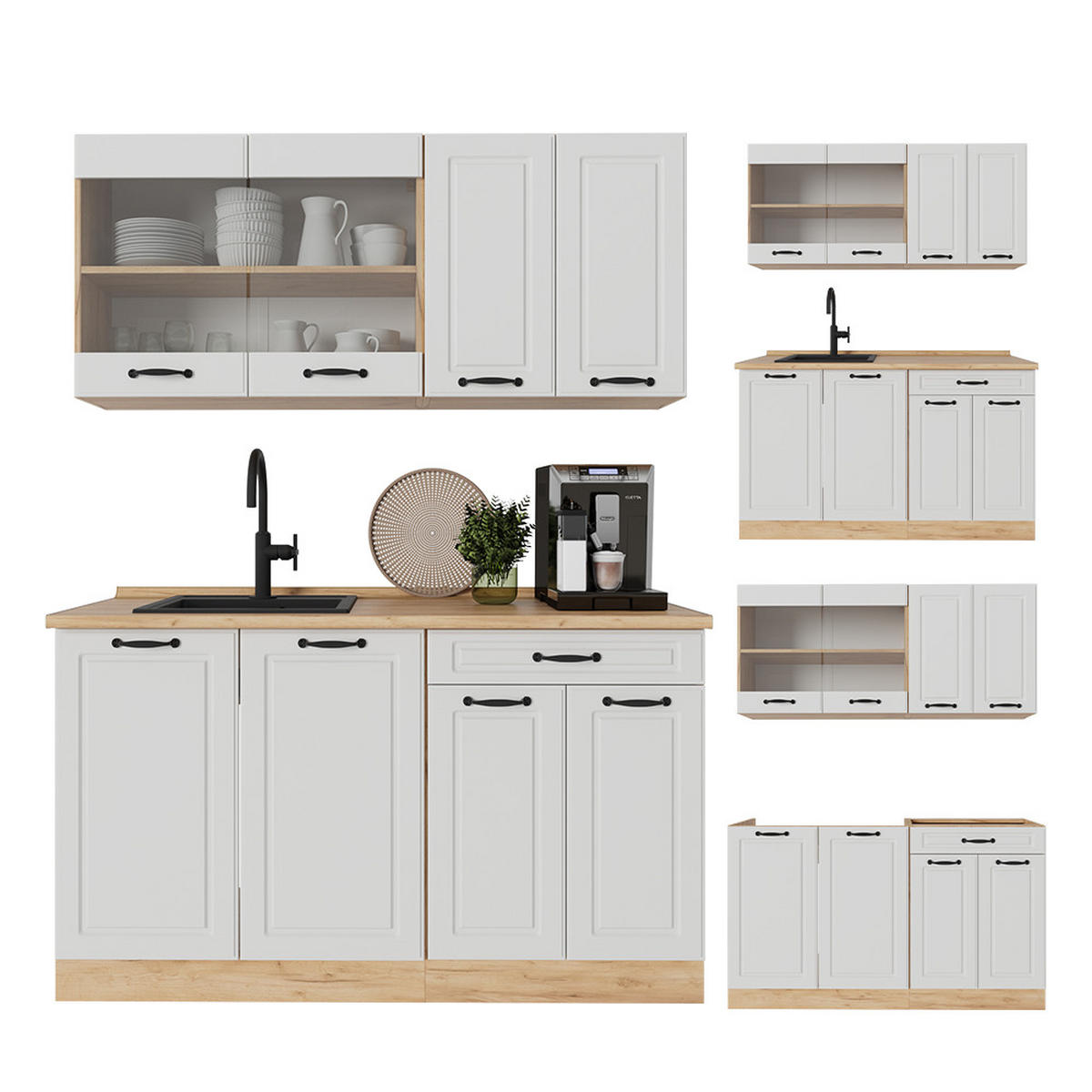 SINGLEKÜCHE R-Line Weiß Landhaus/Goldkraft Eiche 140 cm ohne Arbeitsplatte - Honigeiche/Weiß, Holzwerkstoff (140/81.6/46cm) - Vicco