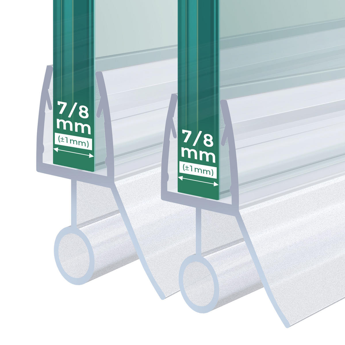 DUSCHDICHTUNG 2 Stück 80 cm für Duschtüren 7–8 mm transparent zuschneidbar - Transparent, Kunststoff (80/2.2cm) - S'AFIELINA