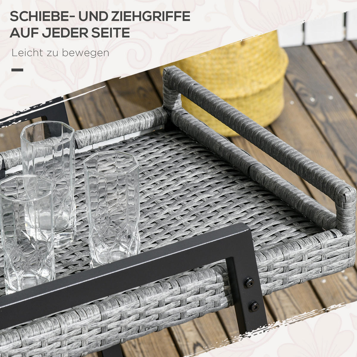 RATTAN Servierwagen Trolley mit Ablage, für Balkon, Stahl, Grau - Grau, Metall (52/82/79cm) - Outsunny