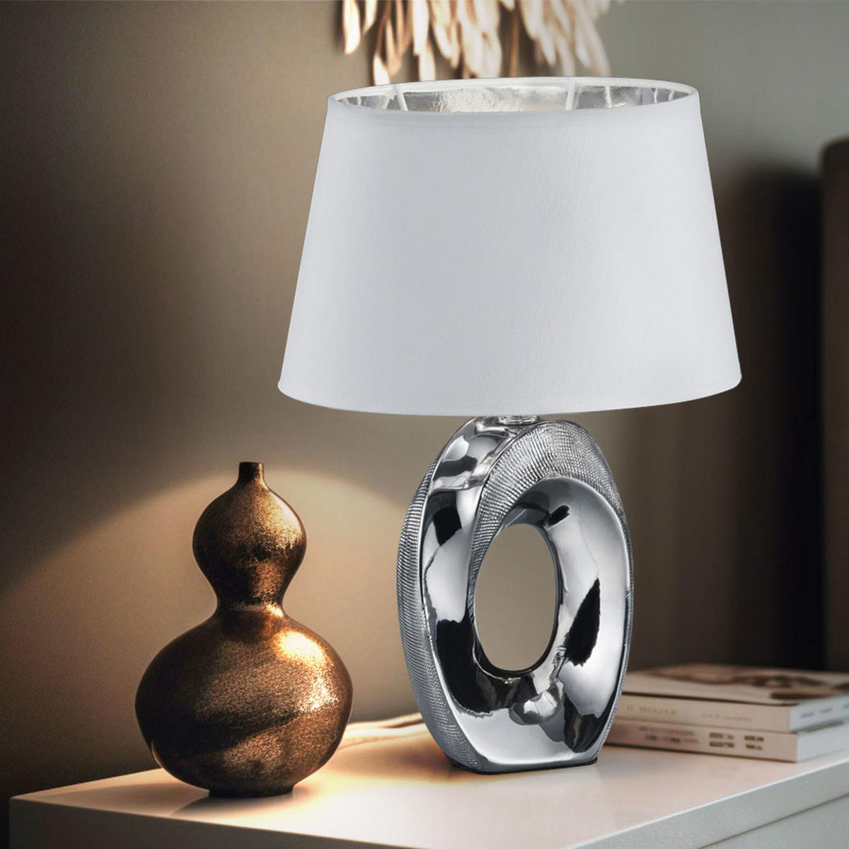 LED TISCHLEUCHTE Keramik Silber - Silberfarben, Keramik (4.5/8.1/33cm)