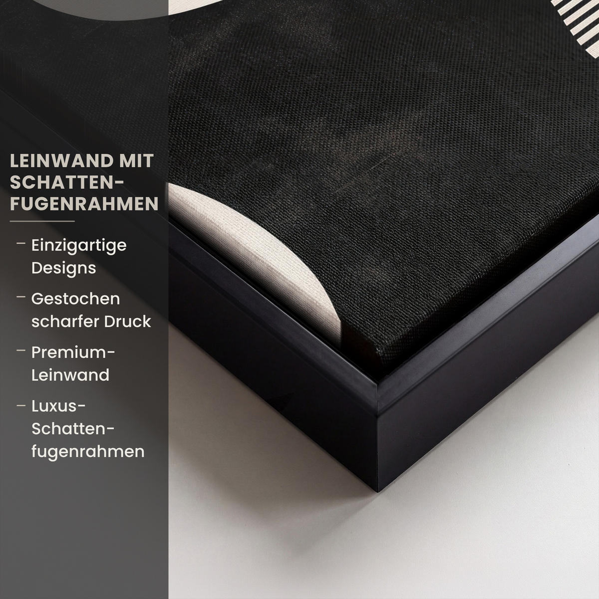 LEINWAND Bilder mit Rahmen - Abstrakt - Japandi - Beige - Modern - 20x20 - Schwarz, Textil (20/20cm) - MuchoWow