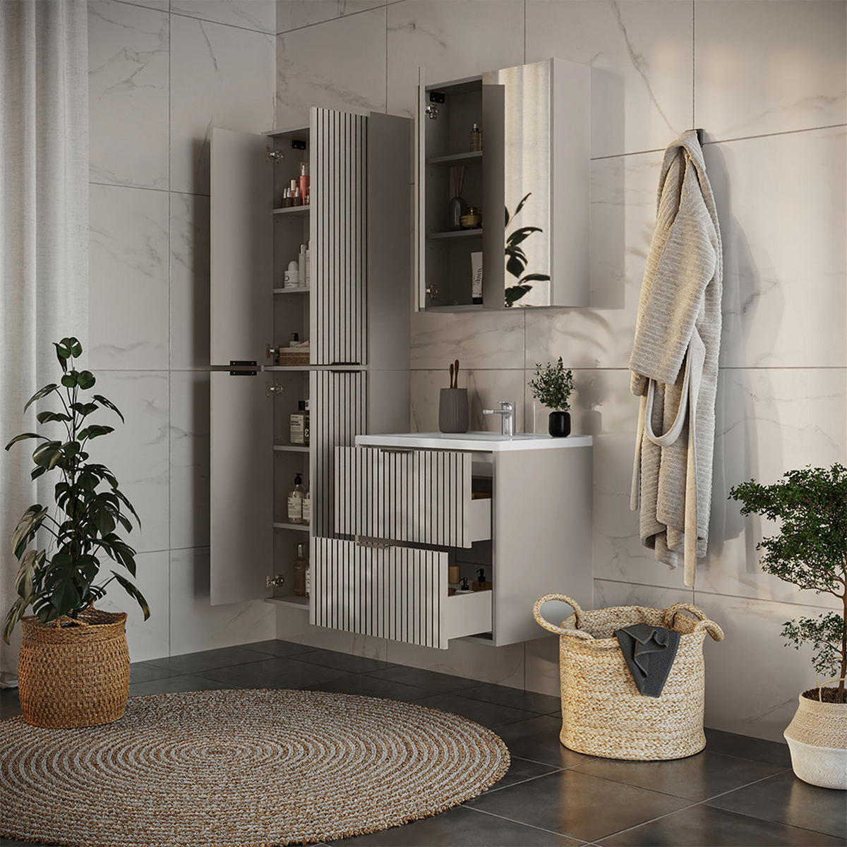 BADMÖBEL-SET Ruford Cashmere 4 Teile - Kaschmir, Holzwerkstoff (60/57/45cm) - Vicco