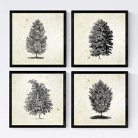 POSTER Set mit 4 Blättern der Bäume Sehr fondosos Jahrgang Hintergrund 20x20cm Rahmenlos - Klar, Papier (20/3cm) - Nacnic