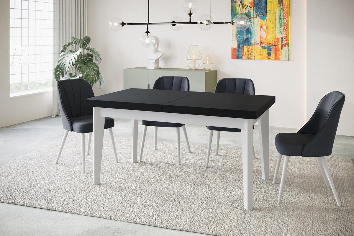 ESSZIMMERTISCH SKANDI, ausziehbarer Tisch: 140-180X80X78 cm, Farbe: Schwarz, mit Holzbeinen in Farbe Weiß - Schwarz/Weiß, Holzwerkstoff (140/80/78cm) - Alpi-Möbel