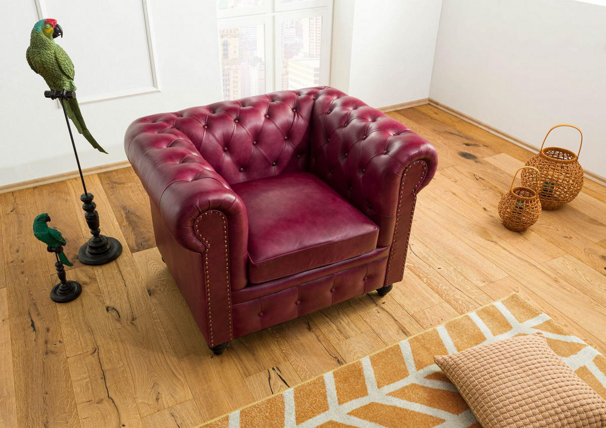 SESSEL Echtleder 105x82x75 rot CHESTERFIELD #402 - Rot, Leder (105/75/82cm) - Massivmoebel24