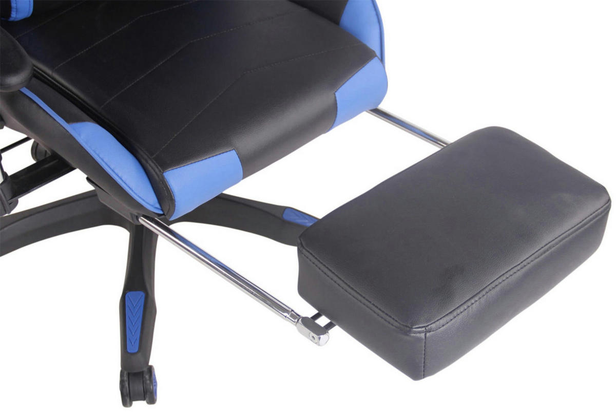 BÜROSTUHL Racing Turbine mit Fußablage, Schwarz/Blau - Blau, Kunststoff/Textil (67/142/58cm) - TPFLiving