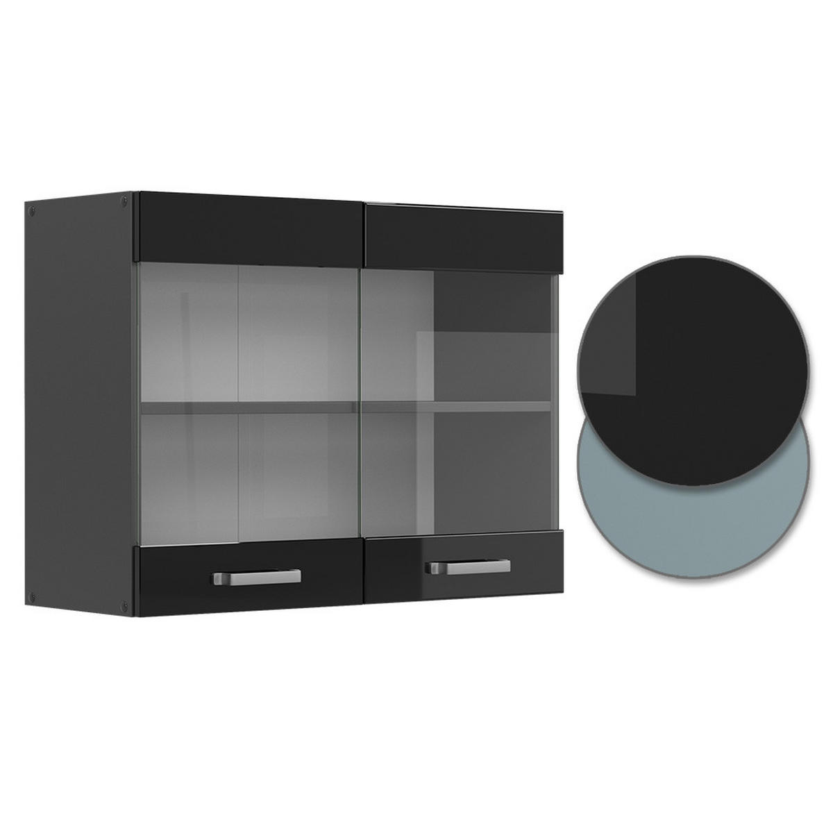 KÜCHENGLASSCHRANK R-Line Schwarz Hochglanz 80 cm - Schwarz Hochglanz/Anthrazit, Holzwerkstoff (80/60/31cm) - Vicco