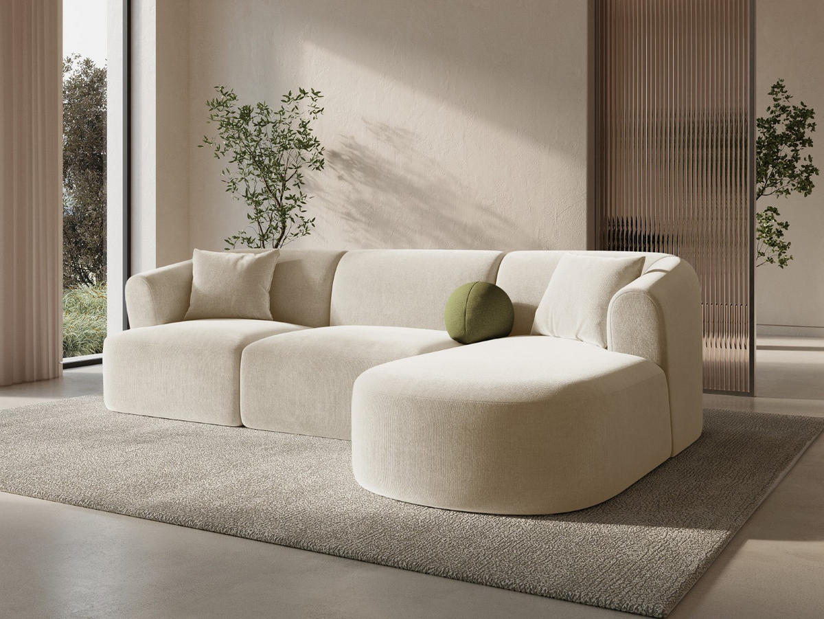 MODULARES-ECKSOFA rechts Campi aus Samt leichtes beige 4 Sitzplätze - Creme, Textil (156/256cm) - Cosmopolitan Design