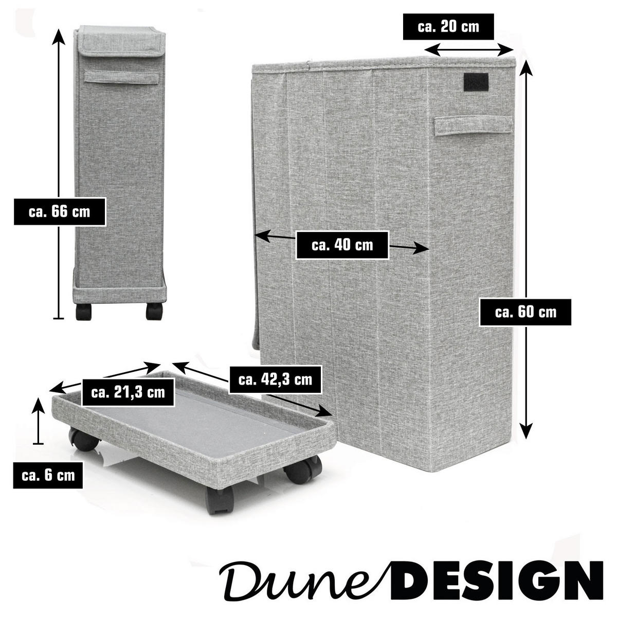 WÄSCHEKORB faltbar 19/40/60 Hellgrau mit Druck - Grau, Kunststoff (21/66/42cm) - Dunedesign