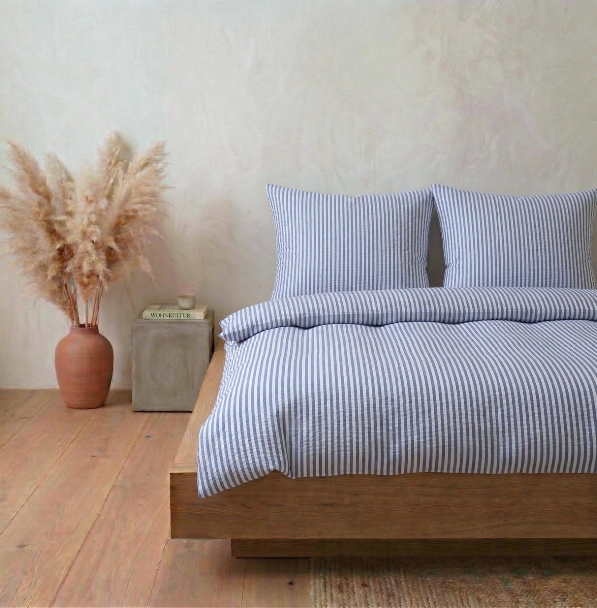 SEERSUCKER-BETTWÄSCHE 135x200 gestreift Sommer Bettbezug Bügelfrei aus 100% Baumwolle, Bettbezüge Streifen Muster Blau - Blau, Textil (135/200cm) - Carpe Sonno