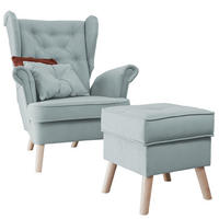 SESSEL mit Fußhocker Classic - Blau, Holz (92/107/80cm) - Idohome
