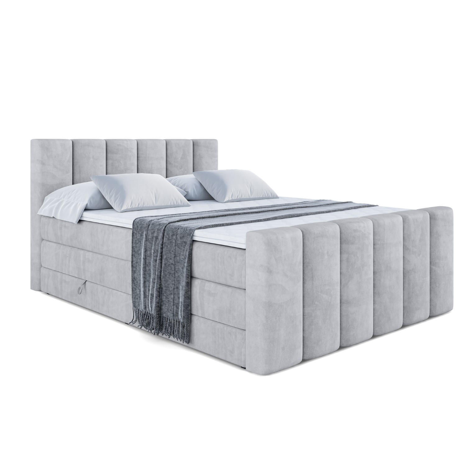 BOXSPRINGBETT BOXI1-Z KING - 160x200 - H3/H4 - Hellgrau - Hellgrau, Holzwerkstoff (160/200cm) - ALTDECOR