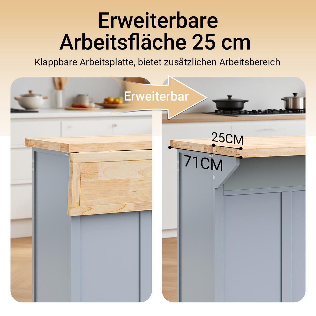 KÜCHENINSEL mit Edelstahl-Arbeitsplatte Grau - Grau, Holz/Holzwerkstoff (115/92/71cm) - SoBuy