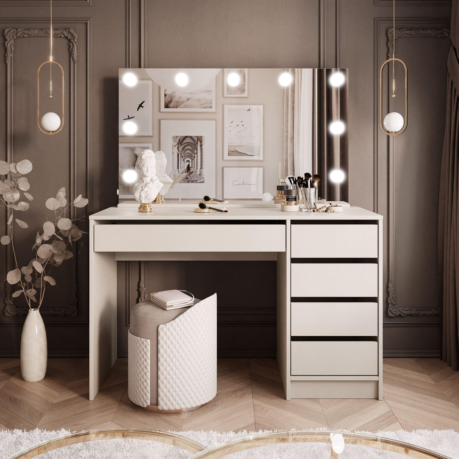 SCHMINKTISCH MADA ELITE in KASCHMIR mit Spiegel und LED Beleuchtung - Kaschmir, Holzwerkstoff (120/142/55cm) - Lookway