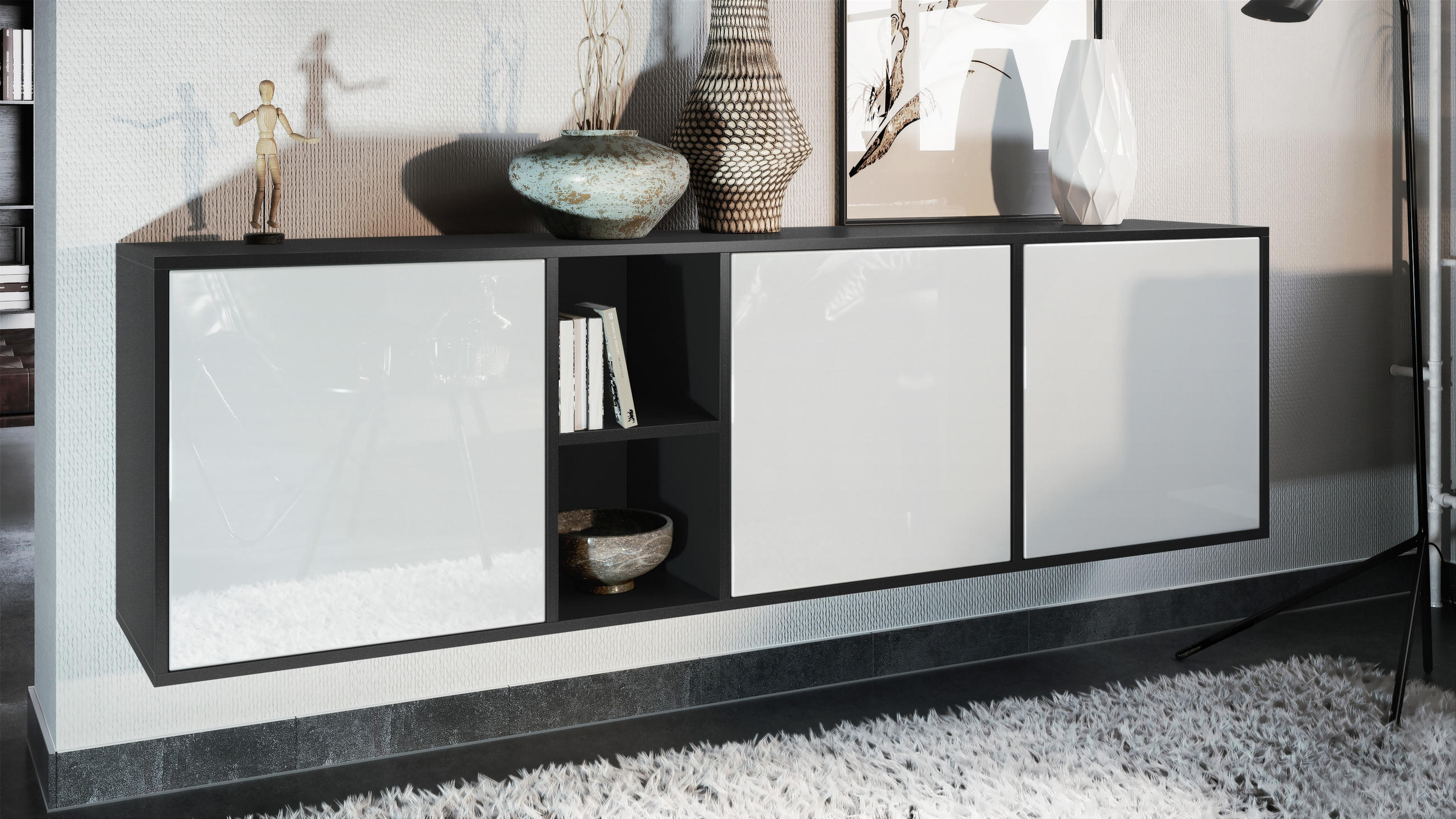 SIDEBOARD Cuba Türen in Weiß Hochglanz - Weiß Hochglanz, Holzwerkstoff (182/53/35cm) - Vladon