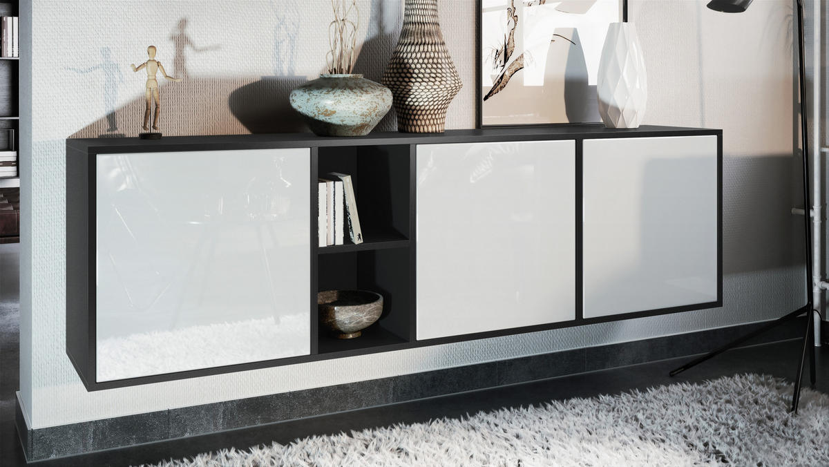 SIDEBOARD Cuba Türen in Weiß Hochglanz - Weiß Hochglanz, Holzwerkstoff (182/53/35cm) - Vladon