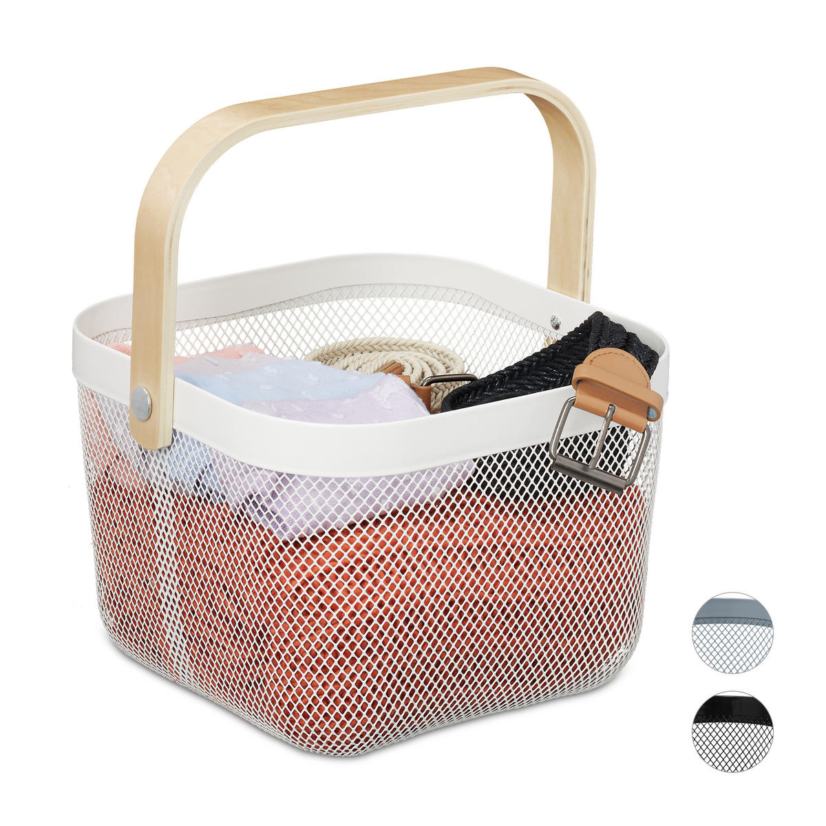 AUFBEWAHRUNGSKORB - Weiß, Holz/Metall (26/17.5/24.5cm) - Relaxdays