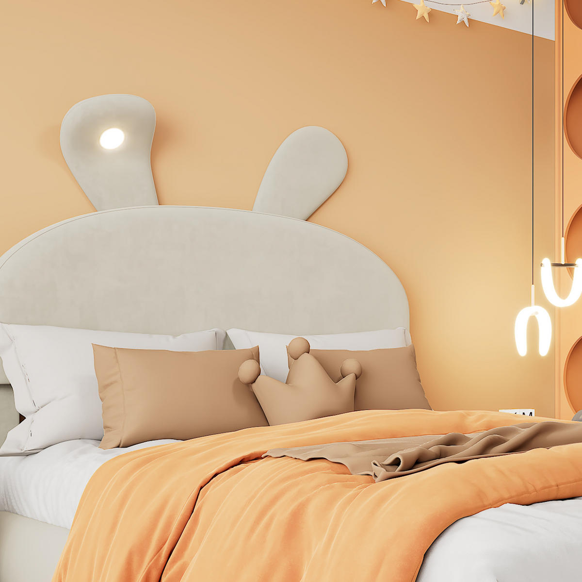 POLSTERBETT 140/200 cm aus Samt mit LED-Hasenohren und Stauraum Beige - Weiß, Textil (140/200cm) - Modenvie