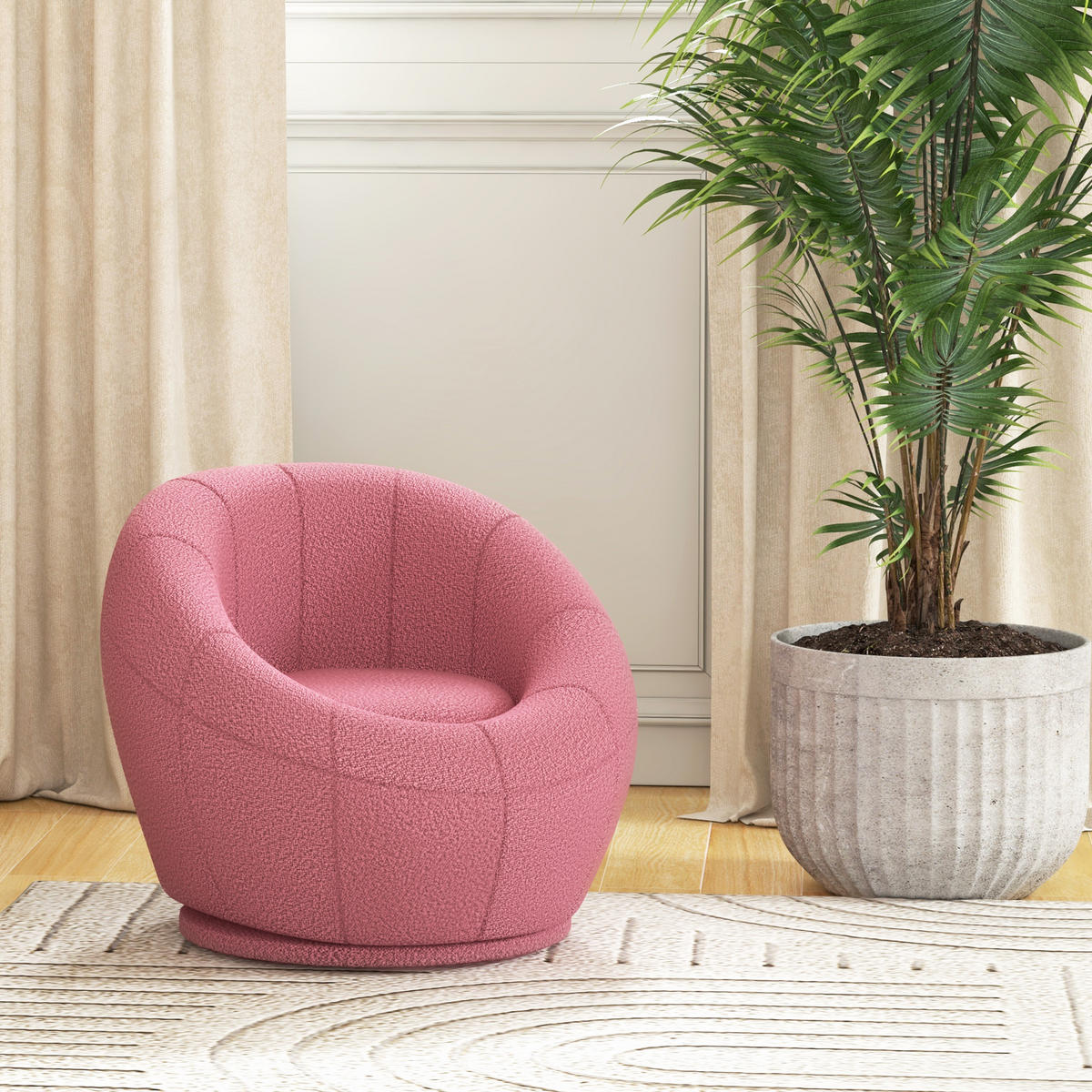 EINZELSESSEL, Schafswolle, Rosa - Rosa, Naturmaterialien (56/48/60cm) - HOMCOM