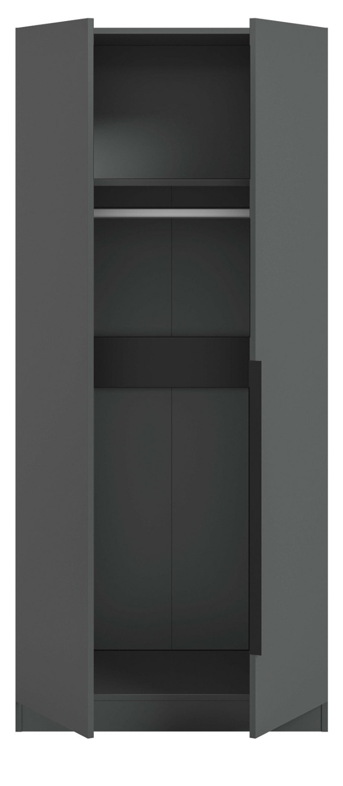 KLEIDERSCHRANK grau 2-türig 80 x 181 cm, Drehtürenschrank mit zusätzlichen Einlegeböden - Schwarz/Grau, Holzwerkstoff/Kunststoff (80/181/52cm) - Inn.Furn