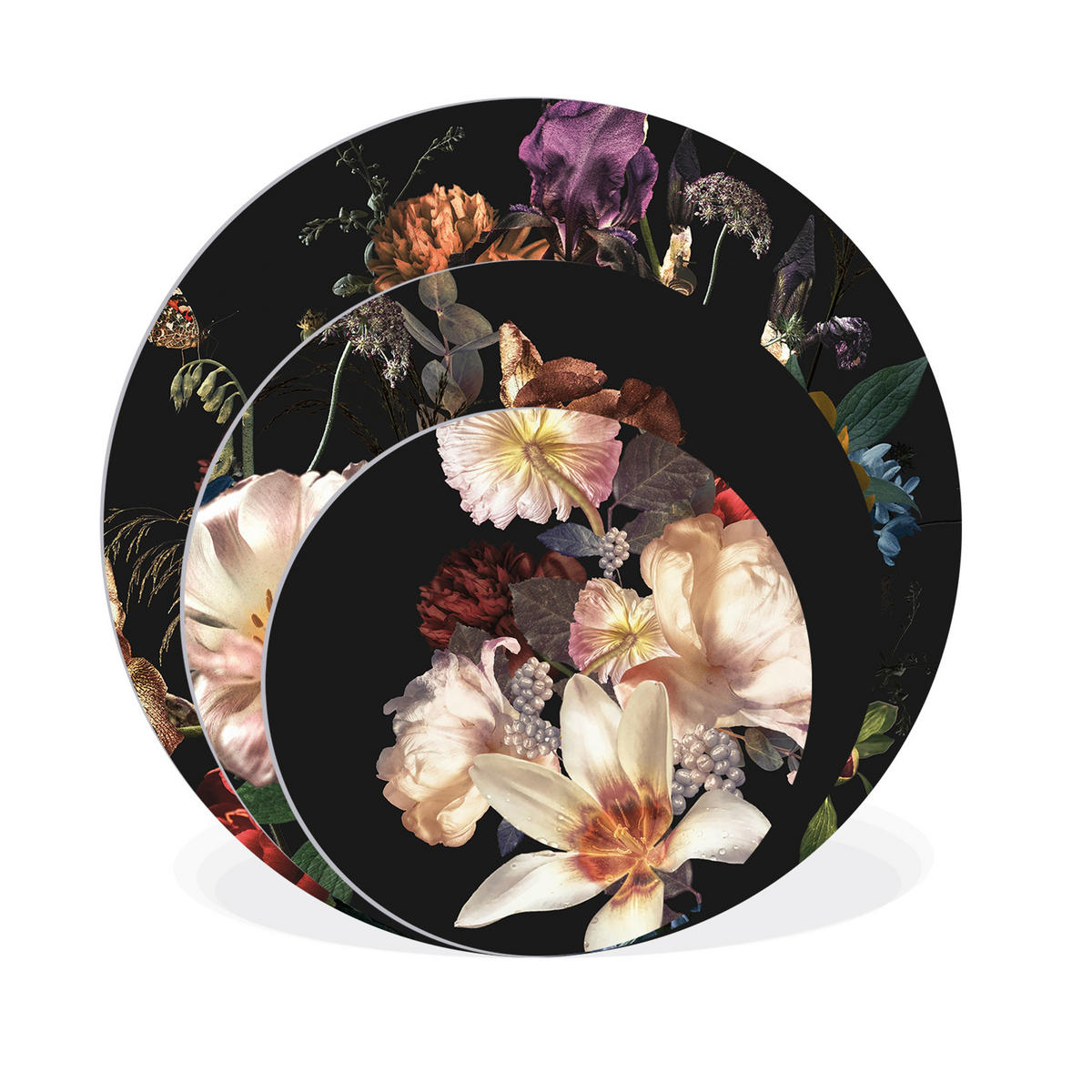 BILDERSET 3er-Set rund 55/40/25 cm Vintage Blumen - Gelb, Kunststoff (55/55cm) - artissimo