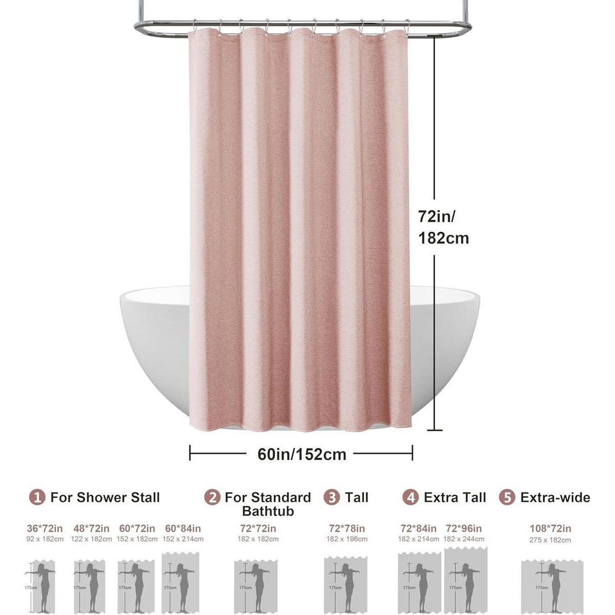 DUSCHVORHANG Leinenoptik Rosa 152 x 182 cm - Rosa, Textil (152/182cm)