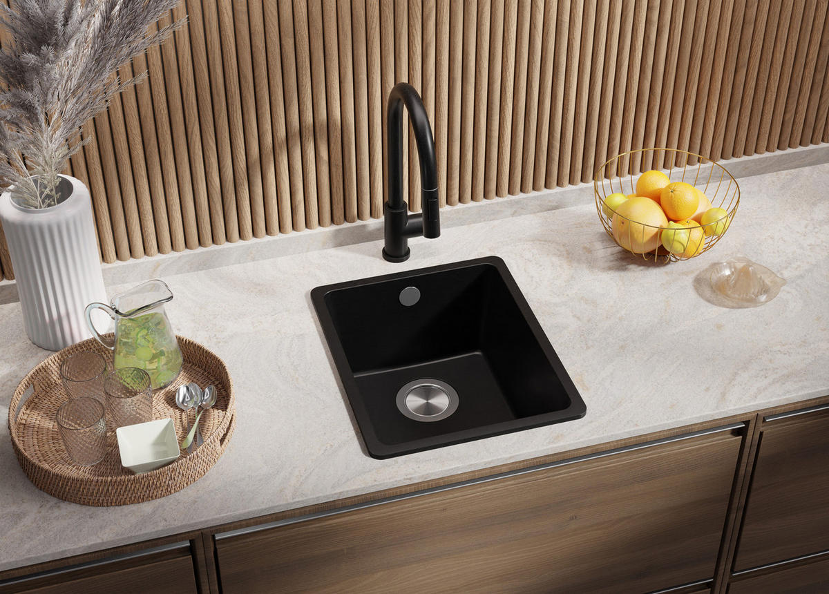 SPÜLBECKEN Venedig Slim Easy, 2-er set Schwarz 36/44 cm 1 Becken + Ablauf-Set ab 40er Unterschrank - Chromfarben/Schwarz, Kunststoff (36/20/44cm) - Primagran