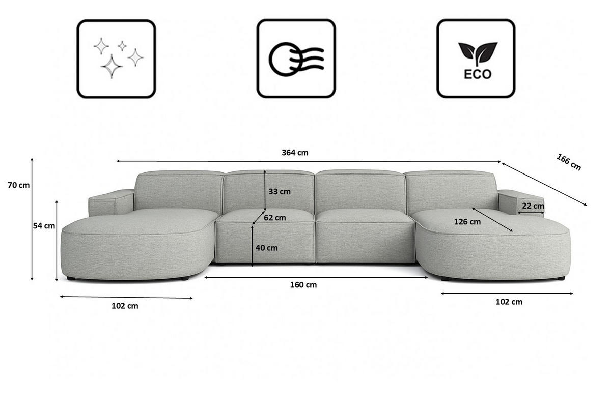 ECKSOFA Cursal Round U-Form, Stoff Artico, Cement - Grau, Holz (364/166cm) - Kaiser Möbel
