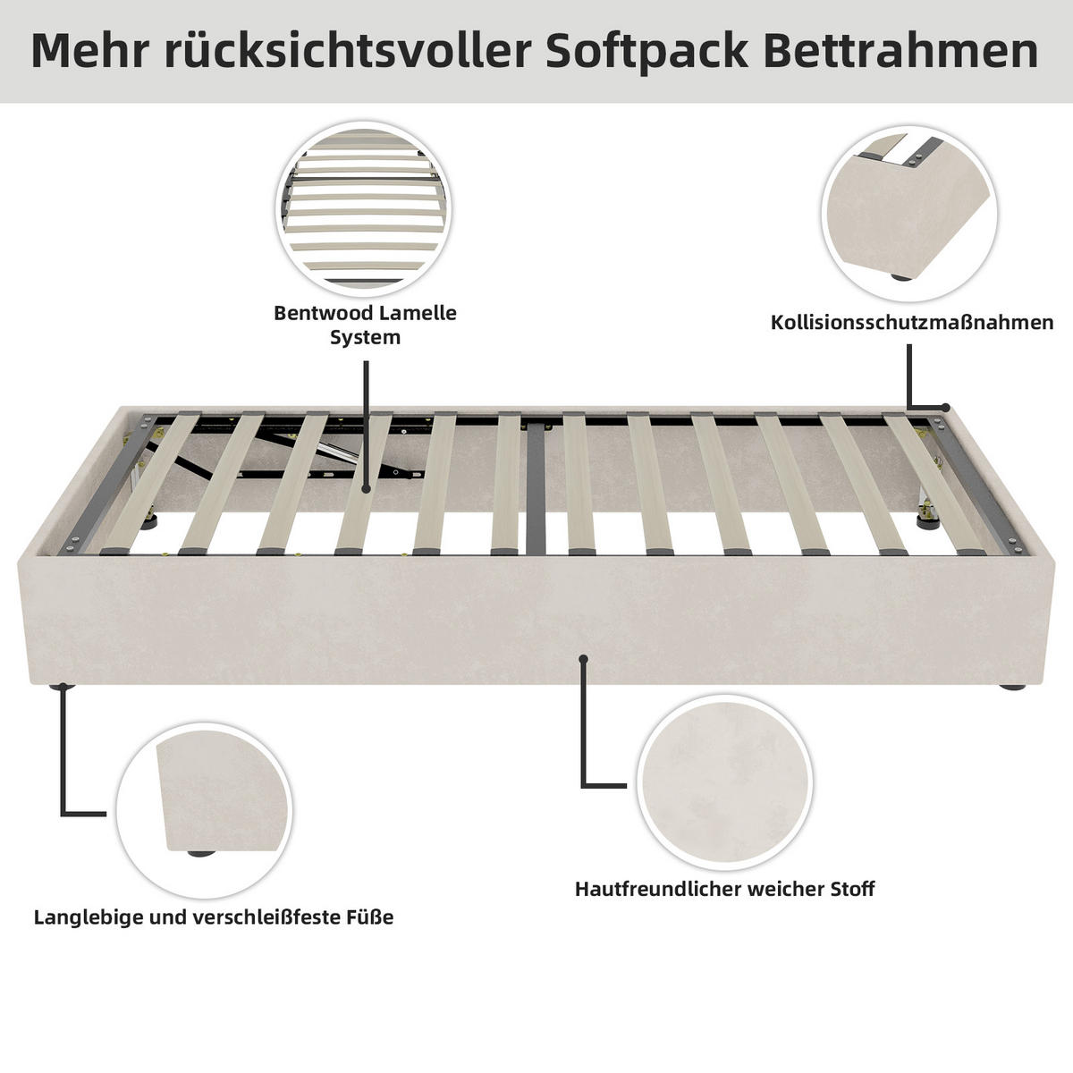 KINDERBETT 90/200 cm in Beige Stoff mit Bettkasten - Beige, Holzwerkstoff/Textil (90/200cm) - WISHDOR