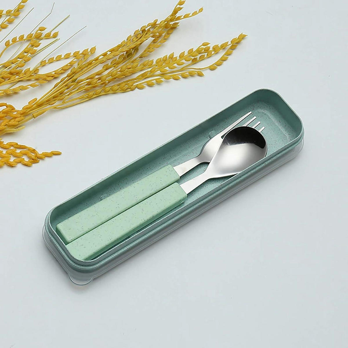 KINDER Besteck Set 2-teilig mit Reisekoffer Grün - Grün, Metall