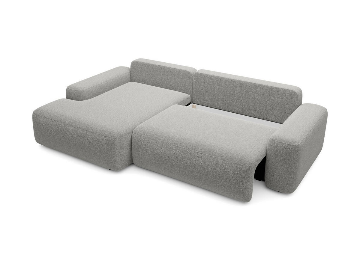 ECKSOFA RUOTA Grau Boucle-Stoff mit Schlaffunktion - Grau, Holz (264/162cm) - MASSENO