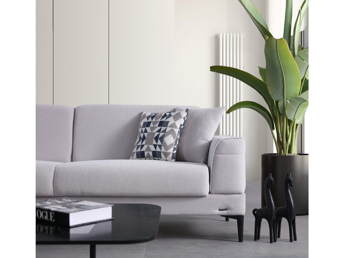 SOFA Maja 2-Sitzer Bouclé Grau - Grau, Kunststoff/Textil (180/85/90cm)
