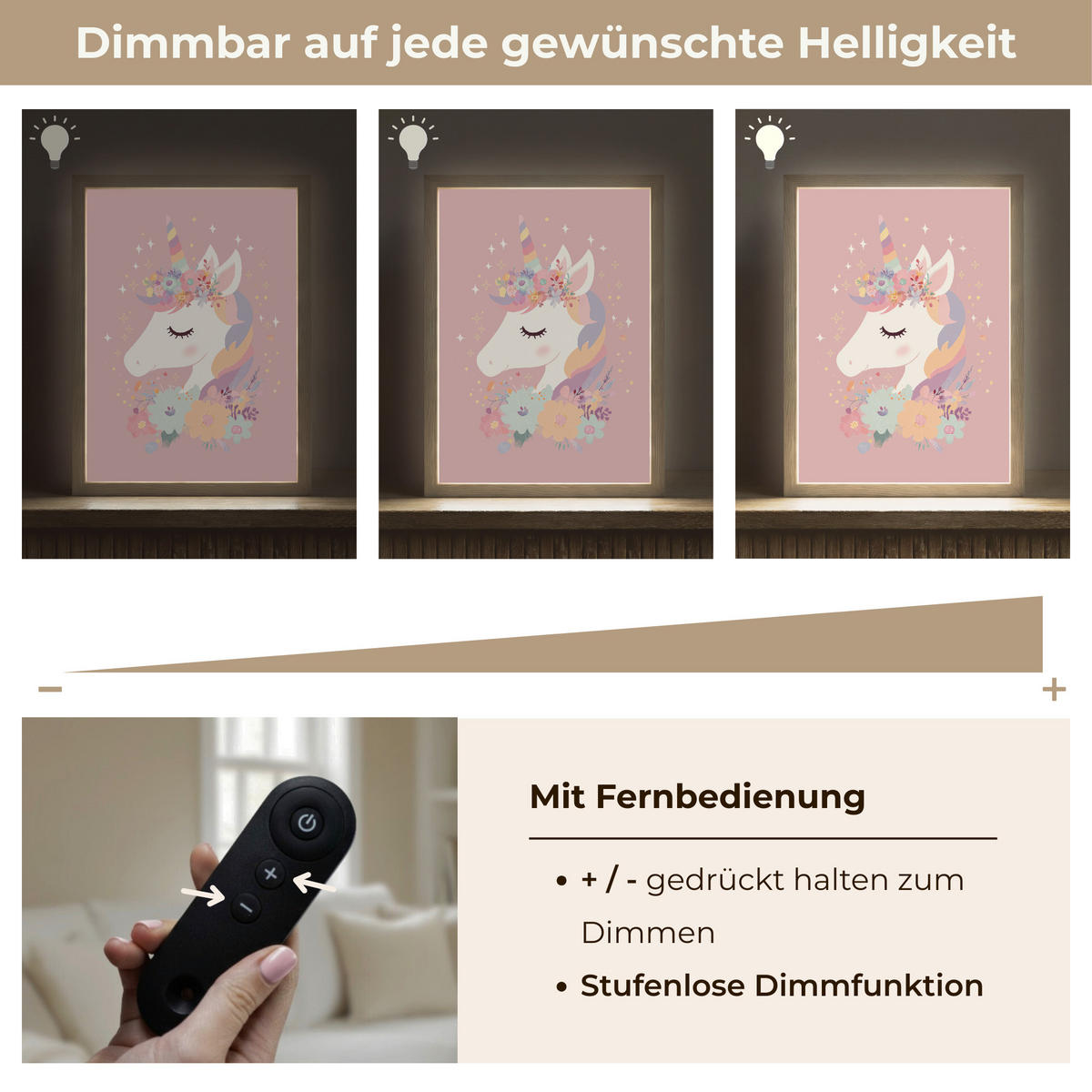 DOBÍJECÍ NOČNÍ LAMPIČKA Jednorožec - růžová - květiny 30x40 cm - růžová, kompozitní dřevo (8/30/40cm) - OnlyWow