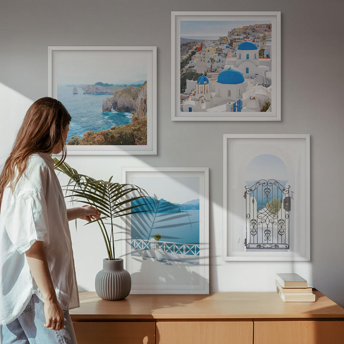 WANDBILDER 4er-Set - 50x50 cm & 40x60 cm Weißer Rahmen - Meeresarchitektur Griechenlands - Weiß, Kunststoff (50/50cm) - ArtPrintCave