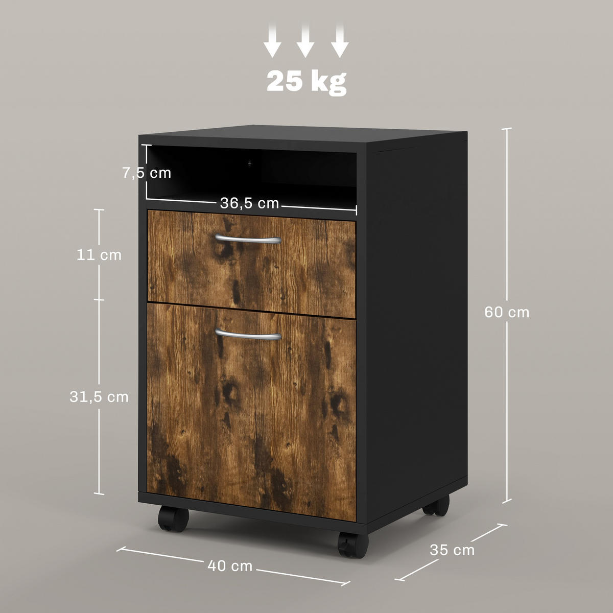 ROLLCONTAINER DE-14470 mit Schublade, Schrank und Nische Rostbraun - Braun, Holzwerkstoff (35/60/40cm) - ComfortXL