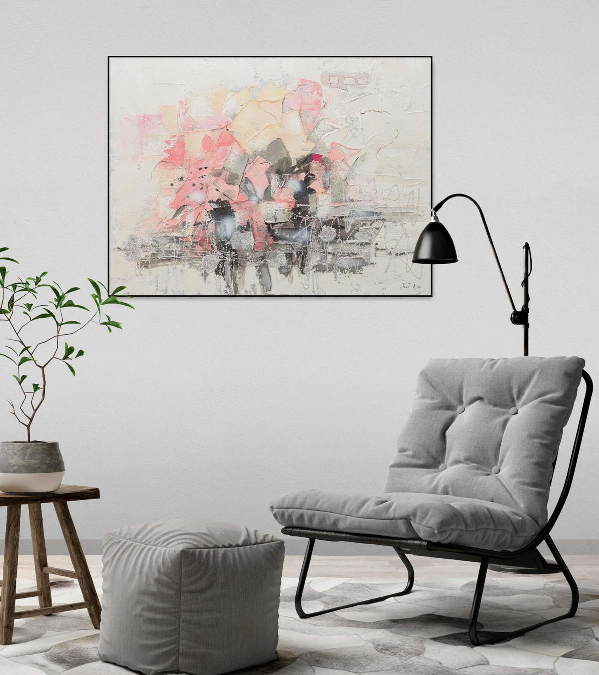 ACRYLBILD HANDGEMALT 104/78 cm - Pink/Weiß, Holz/Textil (104/78cm) - KUNSTLOFT