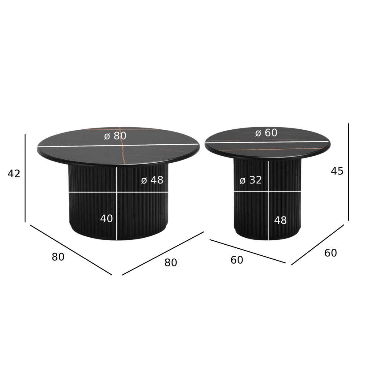 COUCHTISCHE 2er Set Schwarz - Schwarz, Holzwerkstoff (80/80/45cm) - Furnhouse