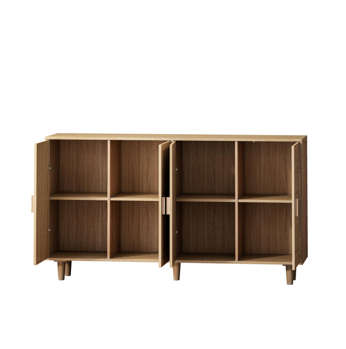 SIDEBOARD 158/40/88 cm in Natur mit 4 Rattantüren und verstellbarem Einlegeboden - Naturfarben, Holzwerkstoff (158/88/40cm) - Flora Grace