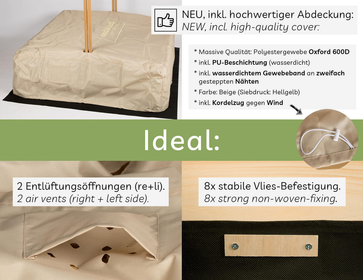 SANDKASTEN mit Dach, Sitzbank und Boden, Holz wetterfest - Gelb, Holz (113/113/113cm) - needs&wants