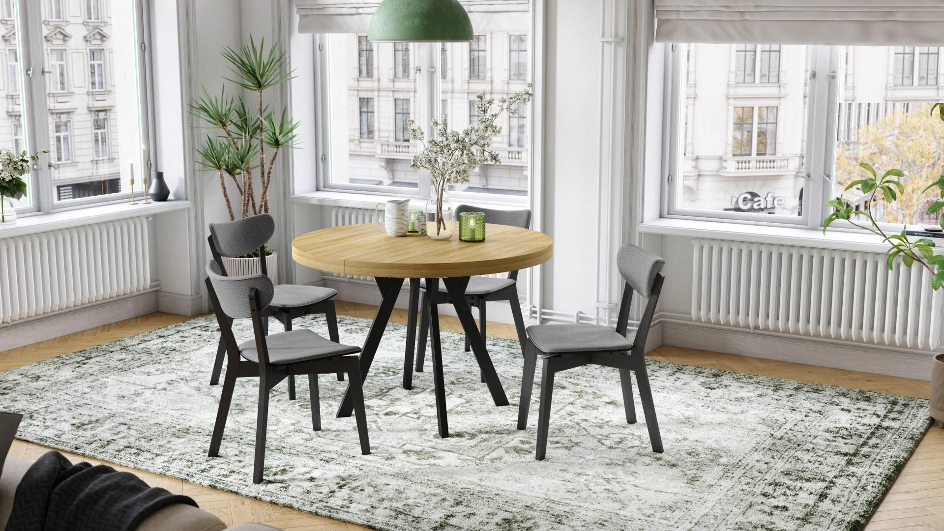 ESSTISCH rund Amerikanische Eiche - Schwarz matt ausziehbar - Ecru/Schwarz, Holzwerkstoff (110/110/77.5cm) - designimpex