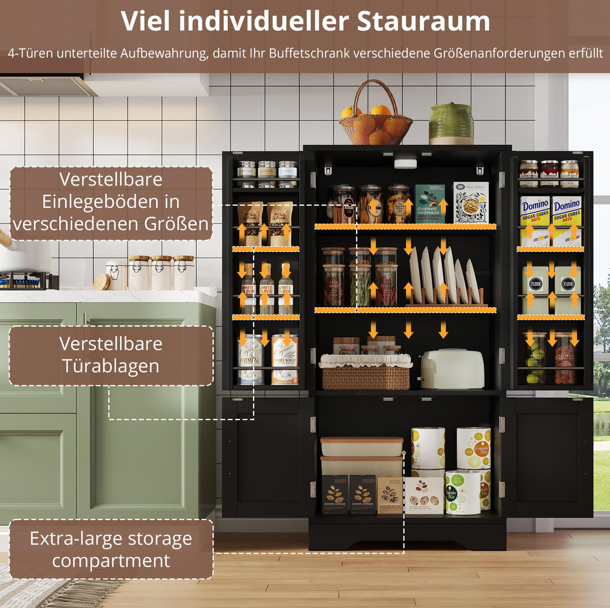 BUFFET 60/40/120 cm schwarz aus MDF mit LED-Sensorlicht - Schwarz, Holzwerkstoff (60/120/40cm) - OKWISH