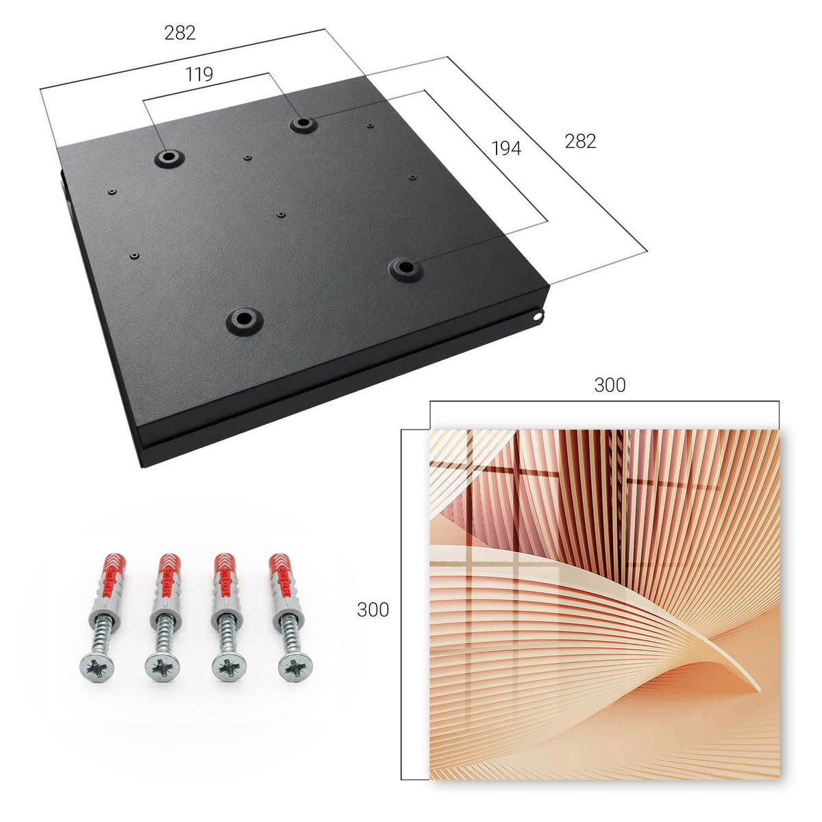 SCHLÜSSELBOX Schwarz 30x30 cm- Türöffnung nach rechts - Abstrakte Wellen - Beige, Metall (30/30/5cm) - TULUP