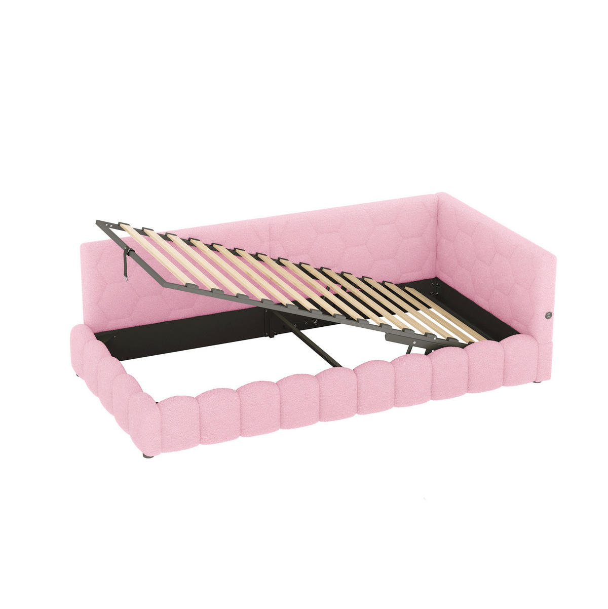POLSTERBETT mit LED-Beleuchtung 90/200 cm in Rosa mit Bettkasten & USB-C - Rosa, Textil (90/200cm) - BEAOK