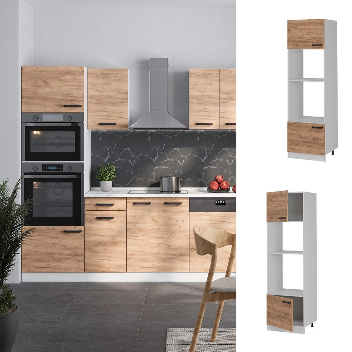 DULAP PENTRU CUPTOR CU MICROUNDE R-Line Stejar Goldkraft 60 cm fara blat - stejar miere/alb, compozit lemnos (60/206.8/57.2cm) - Vicco