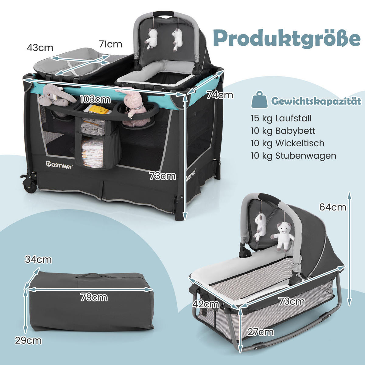 KINDERBETT mit Matratze grün - Grün, Textil - COSTWAY
