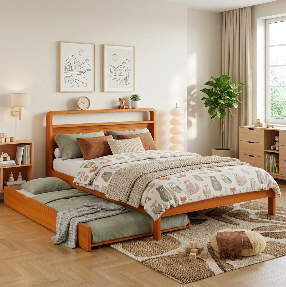 DOPPELBETT aus Kiefernholz 140x200 cm Natur mit Ausziehbett 90x190 cm - Naturfarben, Holz (140/200cm) - IVMEU