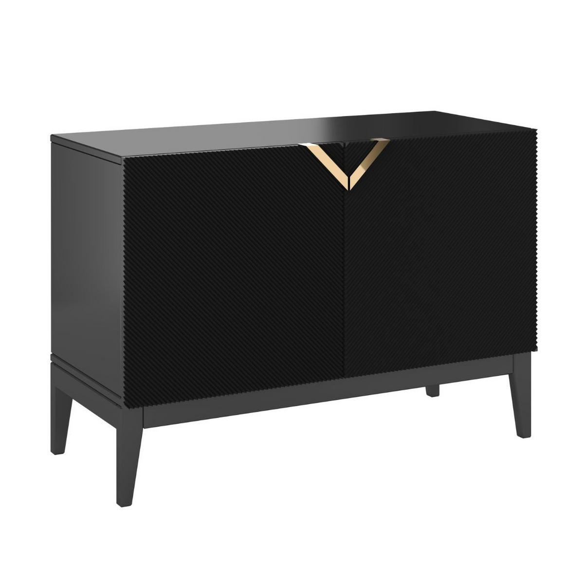 SIDEBOARD Demi 2D Long, Schwarz-Gold, Mit Gefrästen Fronten, Massive Buche - Schwarz, Holz/Holzwerkstoff (100.5/70/42cm) - Visby