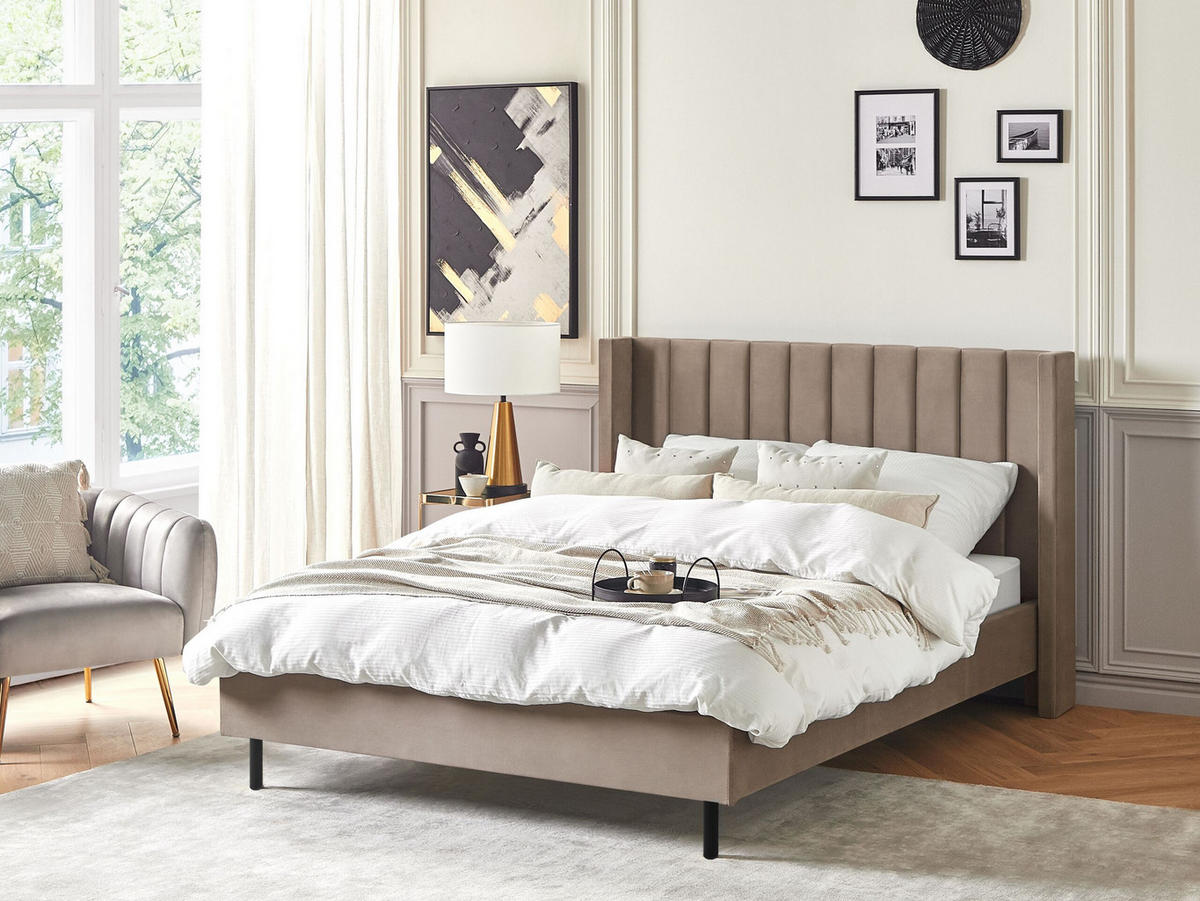 BETT mit Lattenrost 140x200 cm Beige Villette - Taupe, Textil (140/200cm) - Beliani