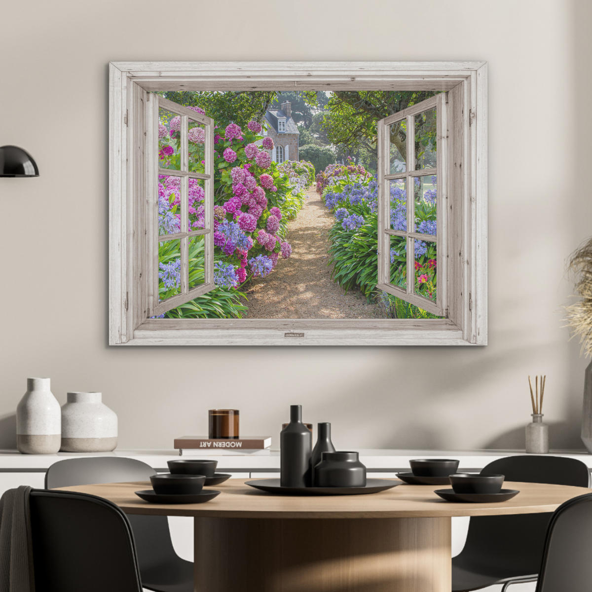 AKUSTIKBILD Hortensie - Durchsichtig - Blumen - Sommer - Lila - Weg Gemälde 80x60 cm - Lila, Textil (80/60/0.9cm) - MuchoWow